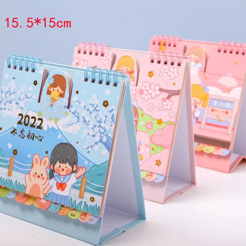

2022 Kawaii Desk Calendar Plan Notebook Cute Large Desktop Calendar Book Cartoon Desktop Creative Notepad Girls Heart Calender