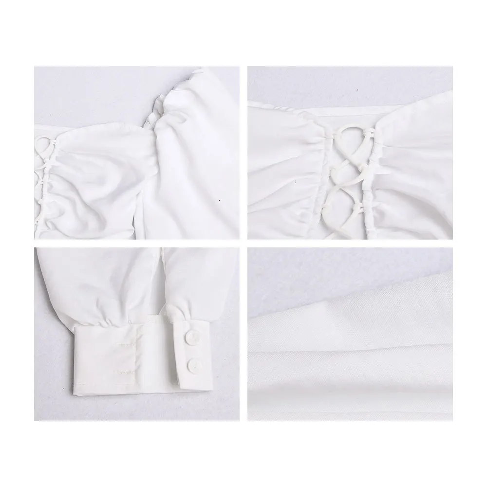 Jocoo Jolee Women Autumn Sexy Cross Criss Lace UP White Cropped Tops Puff Sleeve Hollow Out Blouse Elegant Backless Shirts 2019 Женская