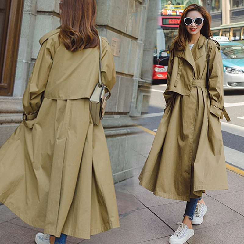 Модный Тренч Женский однотонный Повседневный простой классический длинный