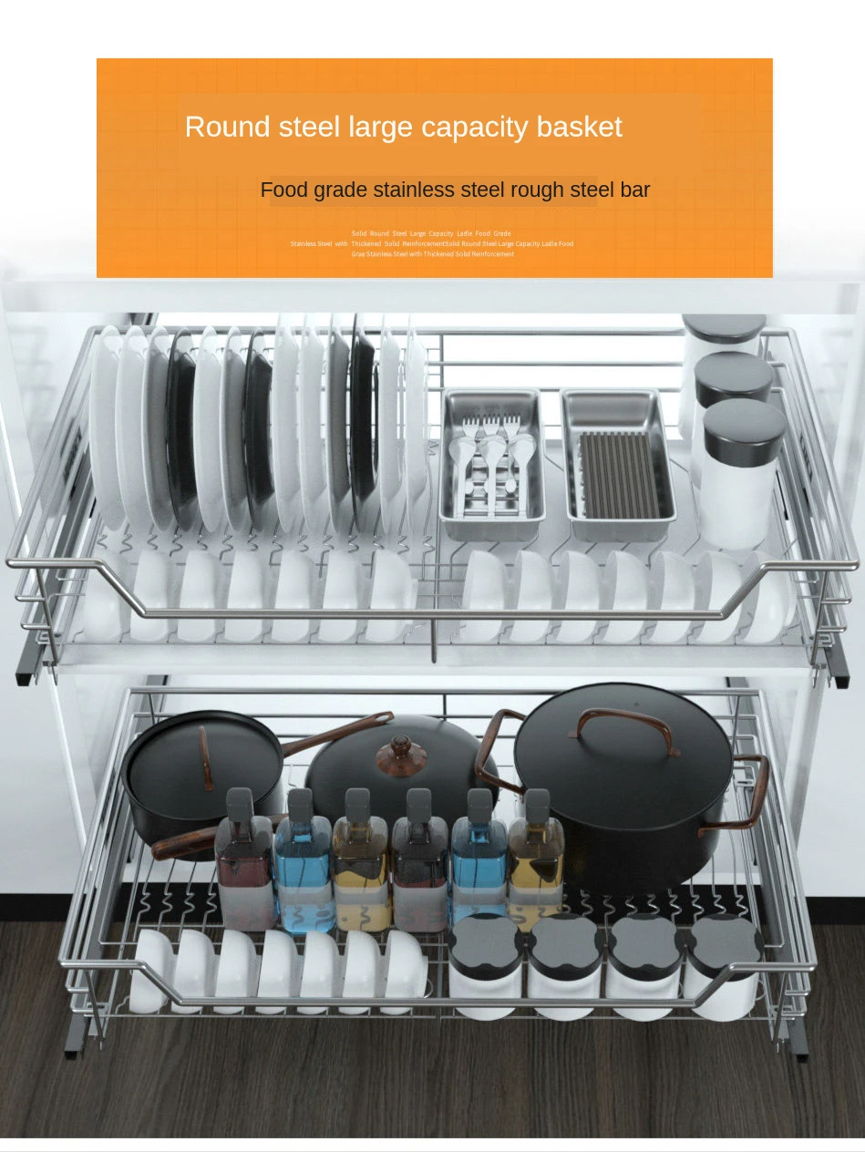 

Выдвижной стеллаж для хранения, корзина, кухонный горный шкаф, 2-уровневый Органайзер из нержавеющей стали, выдвижной ящик, 600 мм, 700 мм, 800 мм