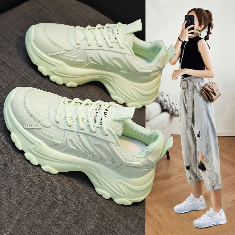 

Женские кроссовки на массивной платформе, Модные дышащие кроссовки с увеличенной толстой подошвой, дизайнерские, 2021