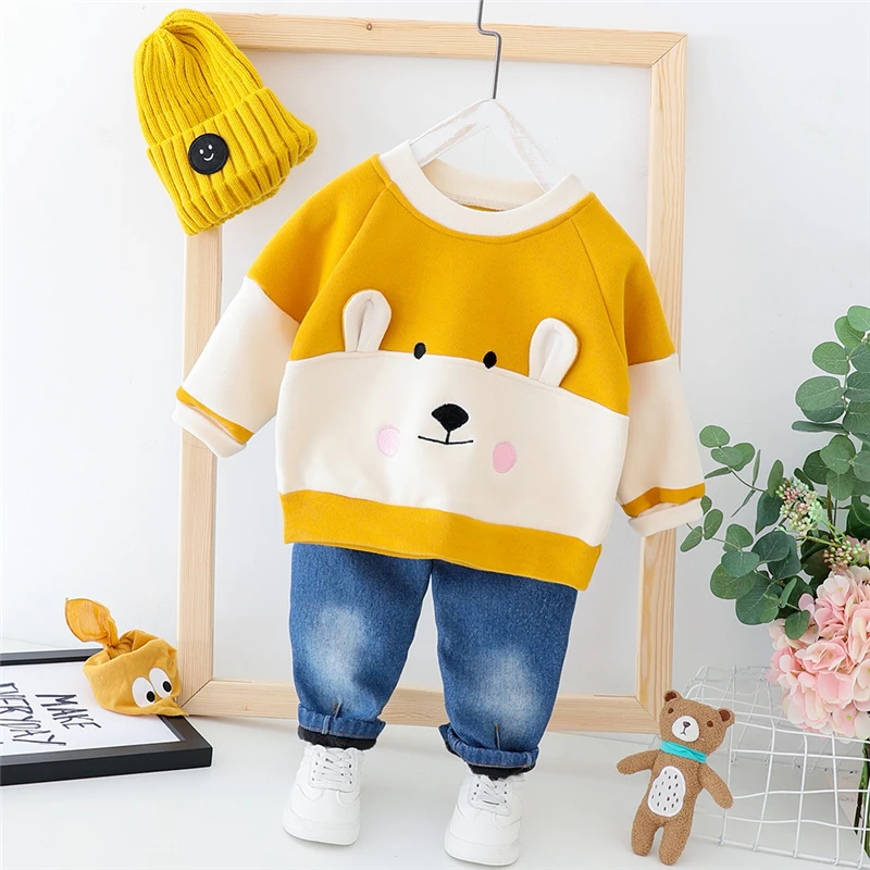 HYLKIDHUOSE Baby Girls Boys Clothing Sets Toddler Infant Clothes Outfit Autumn Children Kids Plush Cartoon Bear Tops Pants | Детская