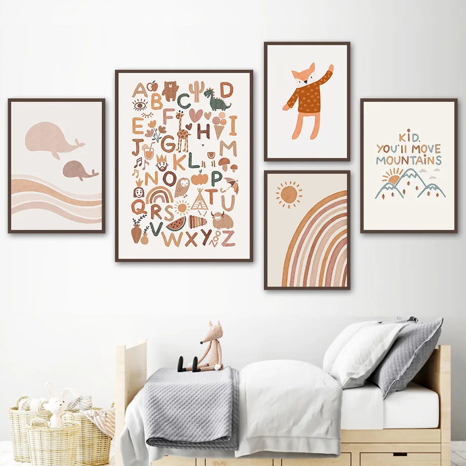 Абстрактный лиса киты солнце радужной расцветки в стиле Бохо Детские стихи