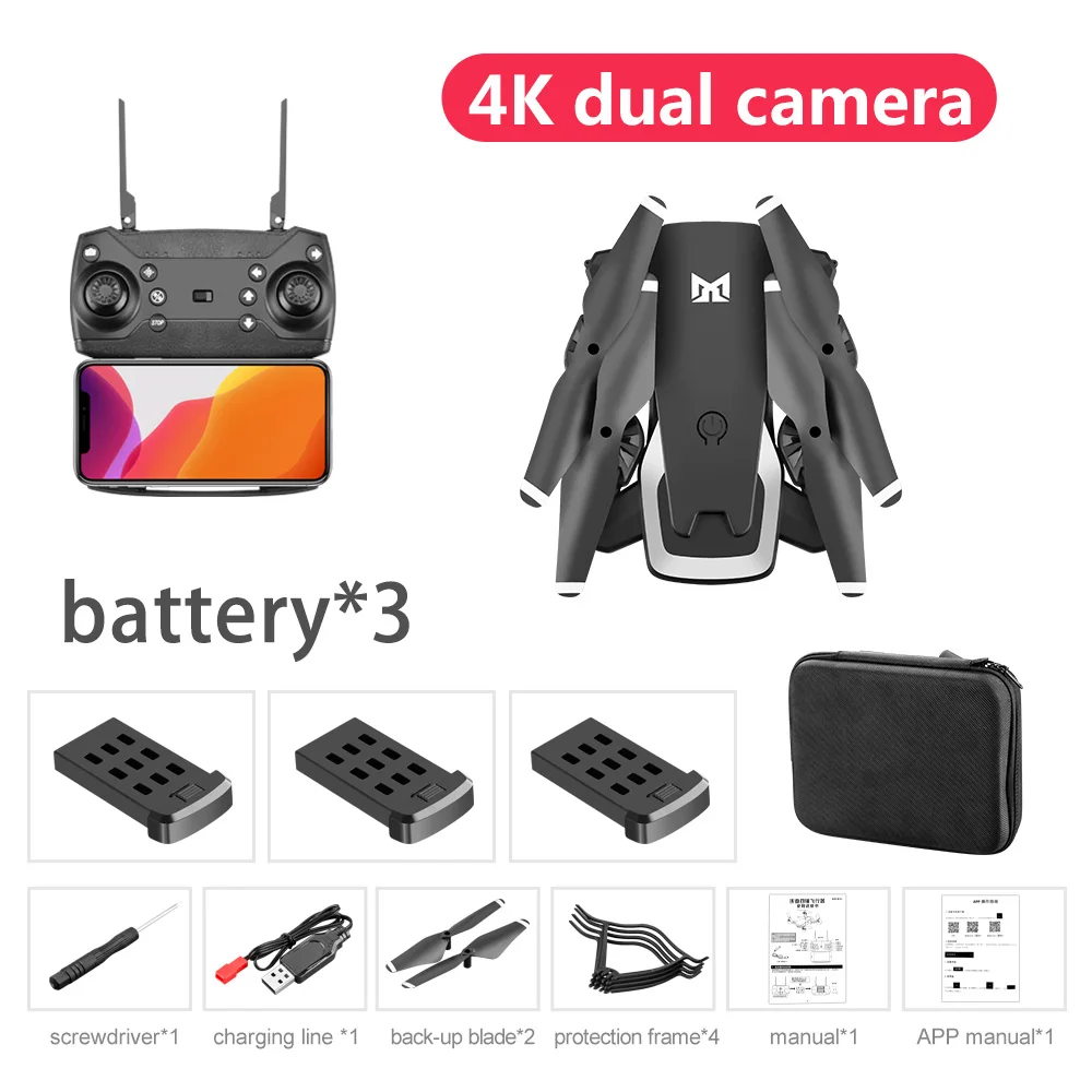 Мини-Дрон KK6 с Wi-Fi FPV 4K HD камерой, режим удержания высоты, вертолет, складной, для селфи, Квадрокоптер, Дрон VS M69, подарок - Цвет: 4K Camera 3