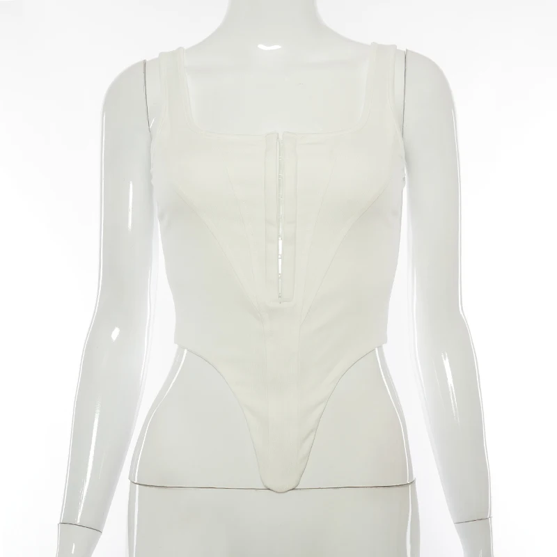 

2021 New Style Women's Solid Color Bustier Tops Ladies Sleeveless Buckle Connect Asymmetric Vest Corsets Clothes for Summer