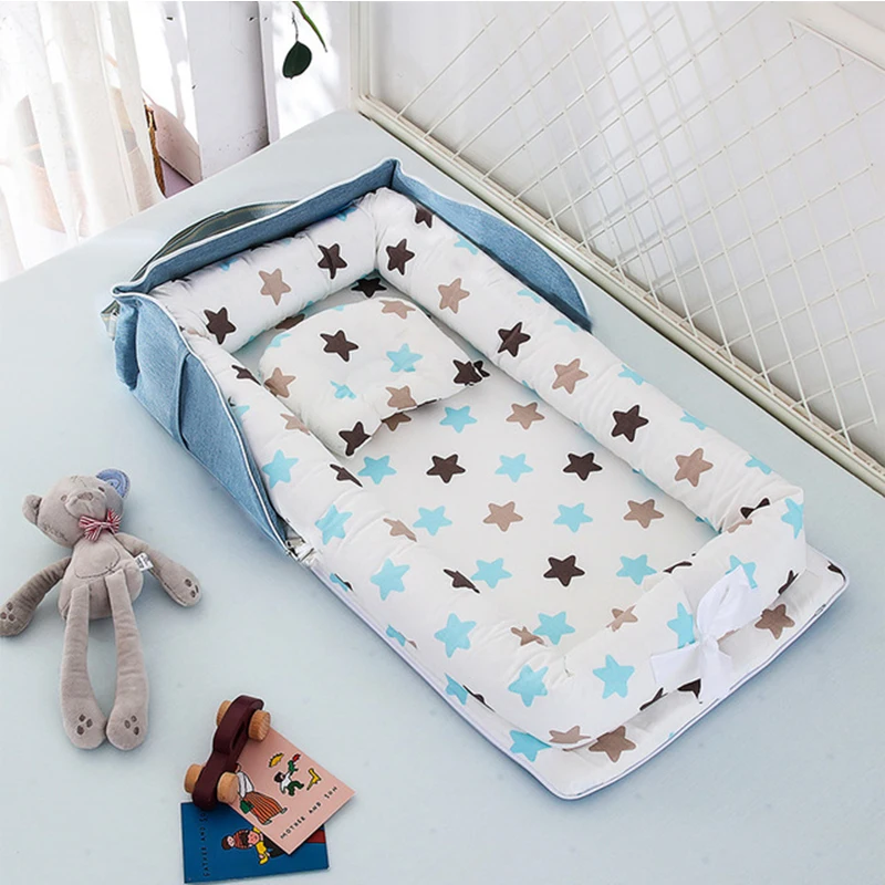 Folding Portable Baby Bed Baby Cot Bumper Portable Baby Nest Bed Multifunctional Travel Bed With Bumper Mattress For Baby Crib images - 6