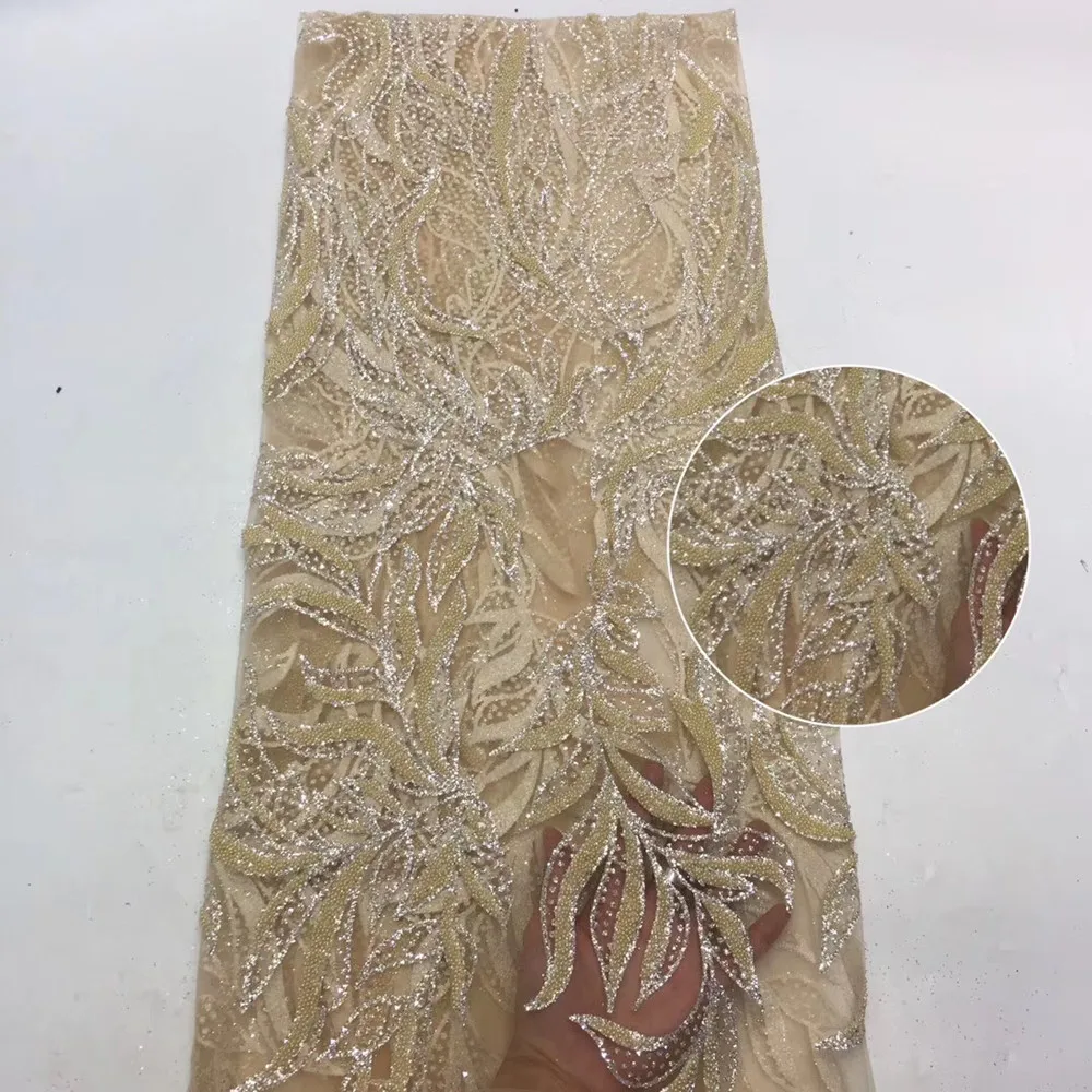 Красивая маленькая Веточка с вышивкой бисером африканская кружевная ткань в