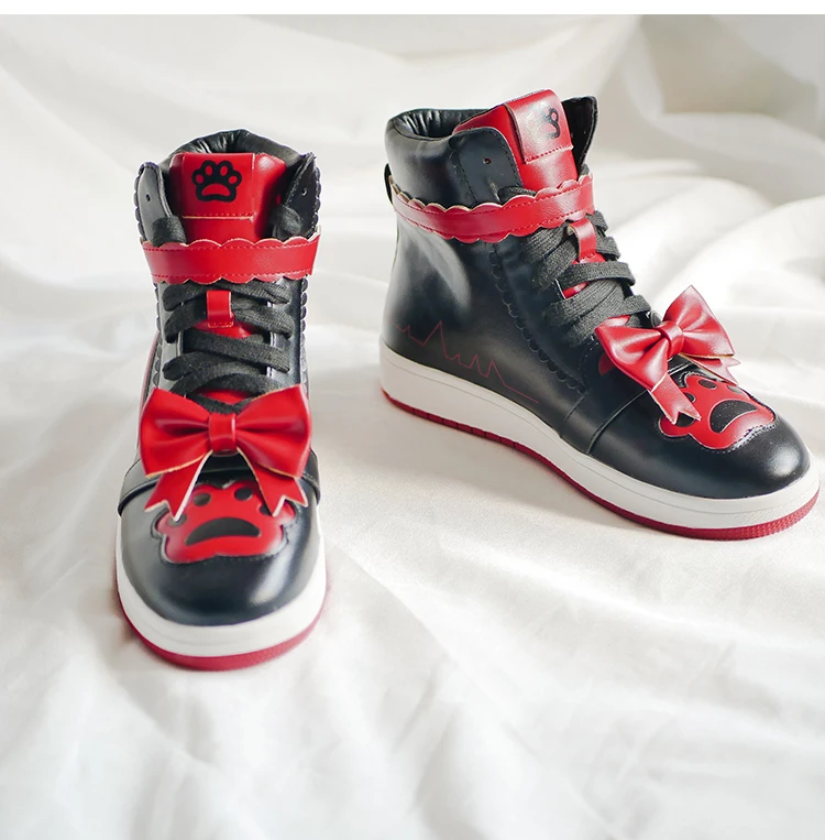 

sweet student lolita Japanese shoes vintage round head lacing women shoes cute bowknot printing kawaii shoes loli cosplay