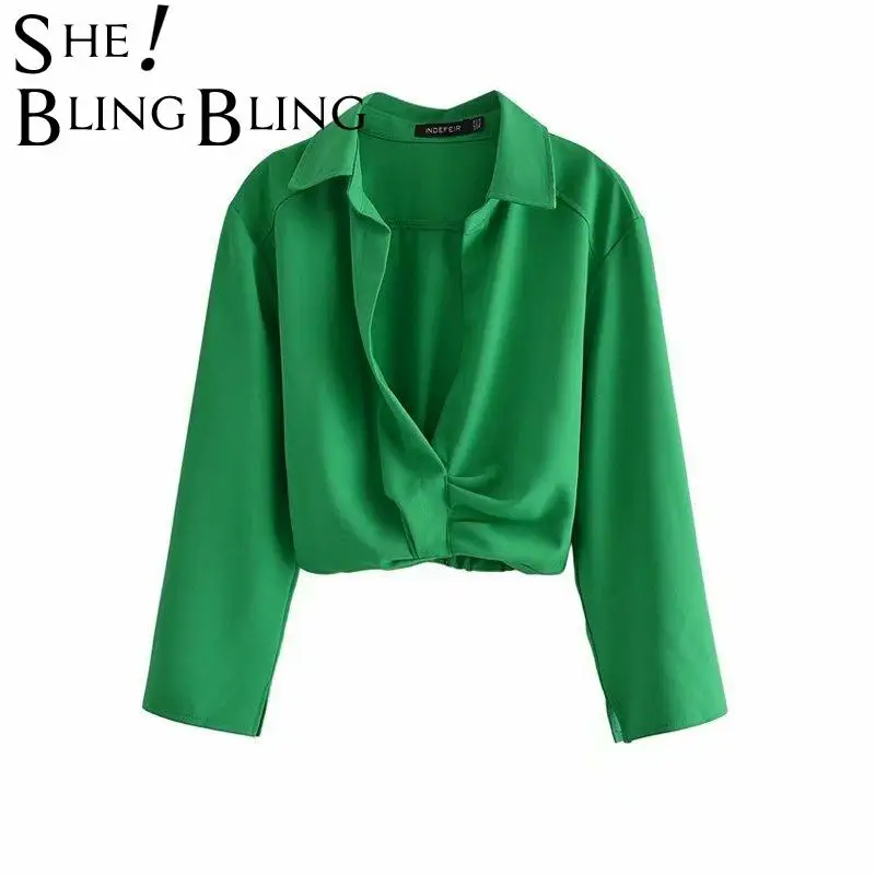 Женская Повседневная Блузка SheBlingBling Za 2021 Tra зеленая облегающая Укороченная