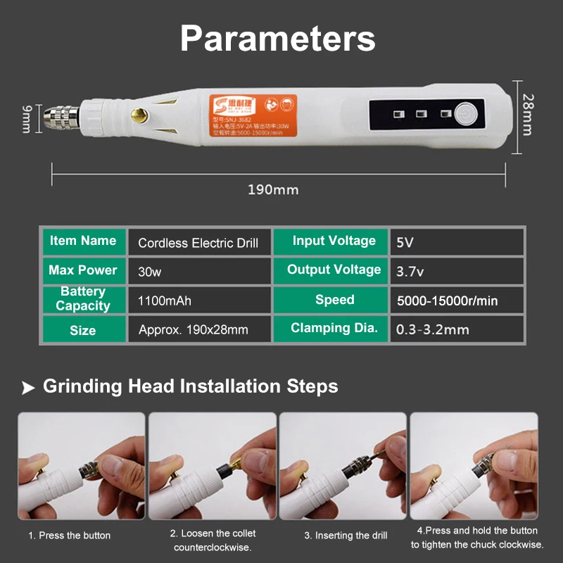 

3-Speed Adjustable Cordless Grinder Electric Drill Engrave Pen Cutting Polishing Drilling Rotary Tool With 105/161Pcs Accessorie