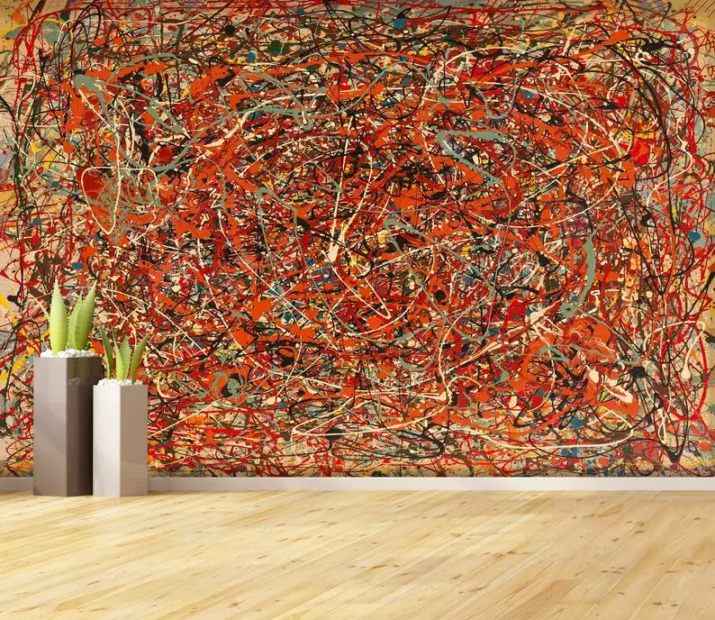 

Красная абстрактная картина Джексон Поллок Настенная Наклейка Настенная виниловая абстрактная Экспресс-Картина Современный Настенный де...