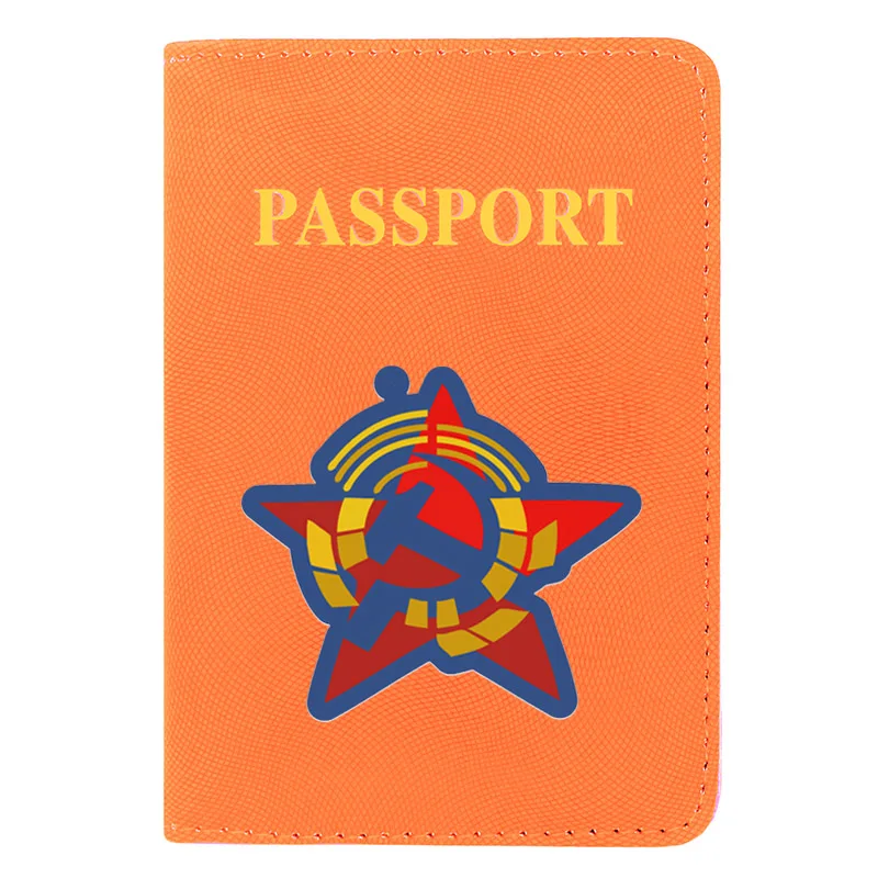 

Soviet Union Sickle Hammer Printing Women Men Passport Cover Passport Holder Leather Travel ID Credit Card Holder Purse
