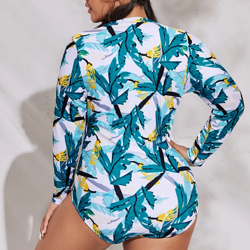 

Print Floral One Piece Swimsuit Women Swimwear Female Zipper Monokini Long Sleeve Bathing Suit Surfing Bodysuits Swim Suit 2021