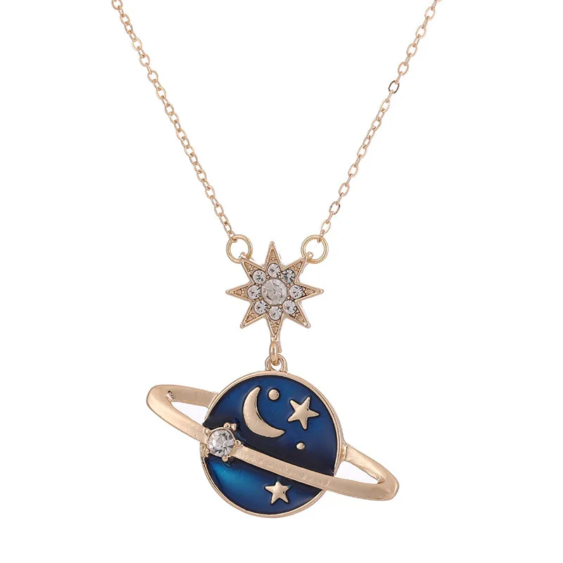 

Rhinestone Planet Saturn Pendant Long Sweater Chain Necklace Female Party Jewelry Luxury For Women Girls Birthday Gift