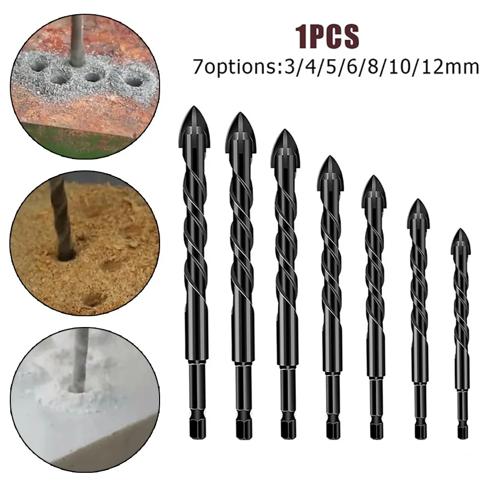 

4inch/6.35mm Cross Tile Bits Glass Ceramic Concrete Hole Opener Alloy Hex Shank 3-12mm For Ceramics Granite Tiles Stone Wood