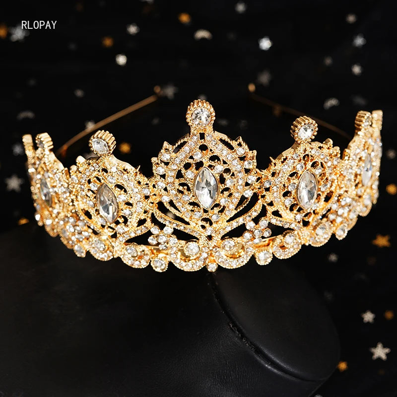 

Luxury Moroccan Bridal Hair Crown In Gold Red and Green Rhinestone Tiaras for Women Algeria Wedding Hair Jewelries Gold