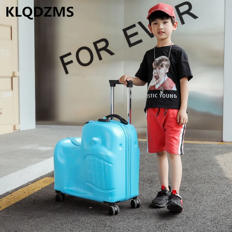 KLQDZMS Children's Luggage Cartoon Cute Sit Wheeled Trolley Luggage Kids Travel Spinner Rolling Suitcase Mom Relaxing Playing
