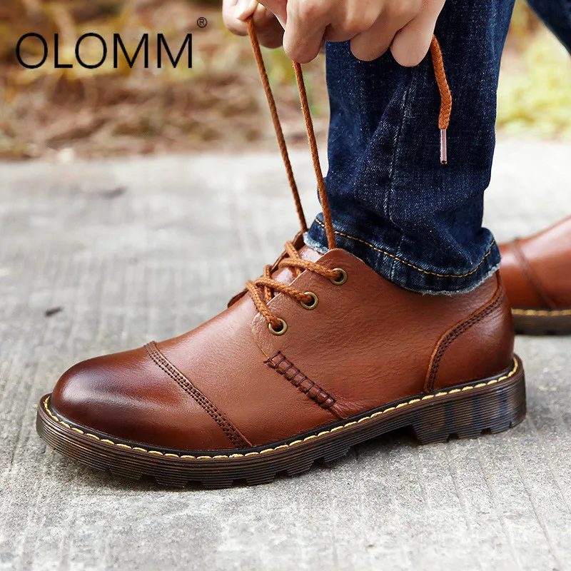 Одежда высшего качества из коровьей кожи Мужская повседневная обувь на шнуровке