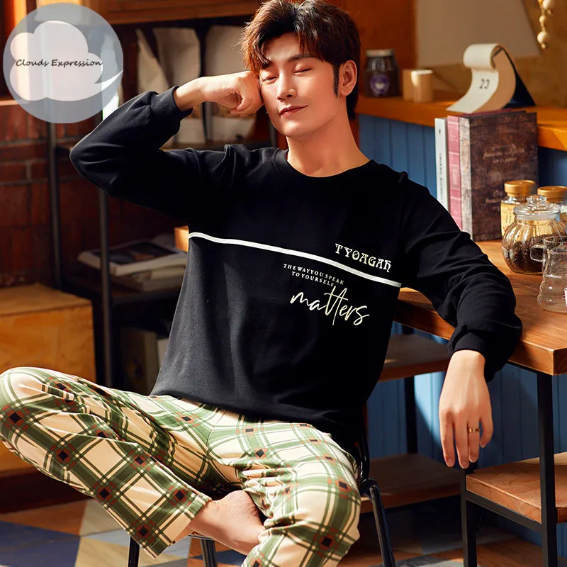 Пижама мужская хлопковая в полоску брендовая одежда для сна с надписью