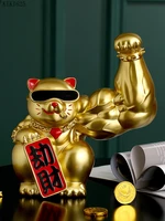 modern abstract golden giant arm cat desktop decoration resin crafts vigorously muscular cat cartoon animal sculpture figurines