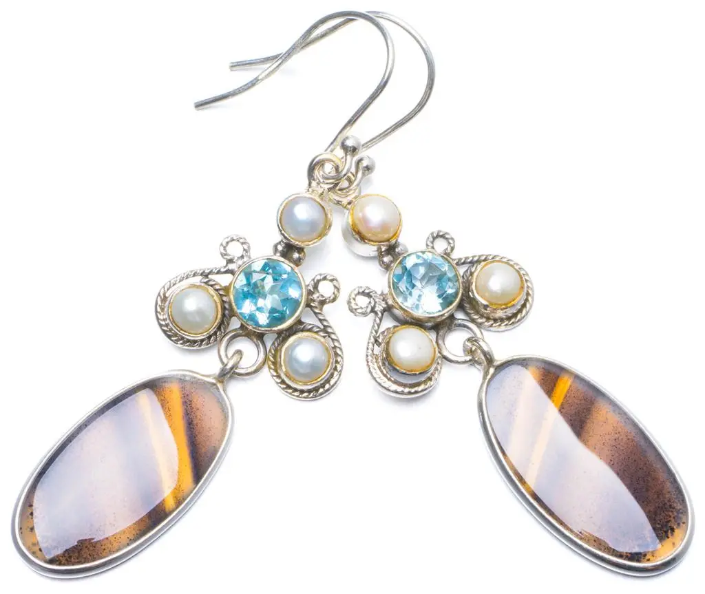 Серьги из натурального Ботсвана речной жемчужины и синего топаза уникальные