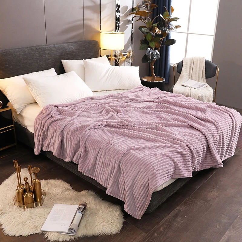 light purple Новое яркое удобное фланелевое одеяло ярких цветов в полоску, жаккардовое супер мягкое одеяло s для кровати Mantas De Cama - Цвет: light purple