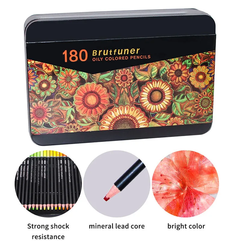 

Brutfuner 72/120/180 Color Professional Oil Color Pencils Tin Box Set Wood Sketching Colored Pencil For School Art Supplies