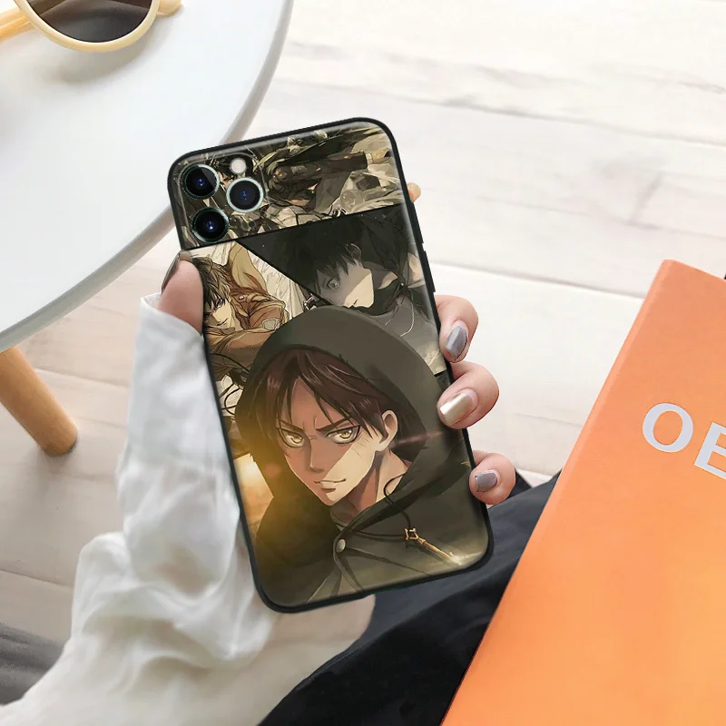 eren jaeger attack on titan manga silicone phone case for iphone se 6 6s 7 8 plus x xr xs 11 12 mini pro max glass cover shell free global shipping
