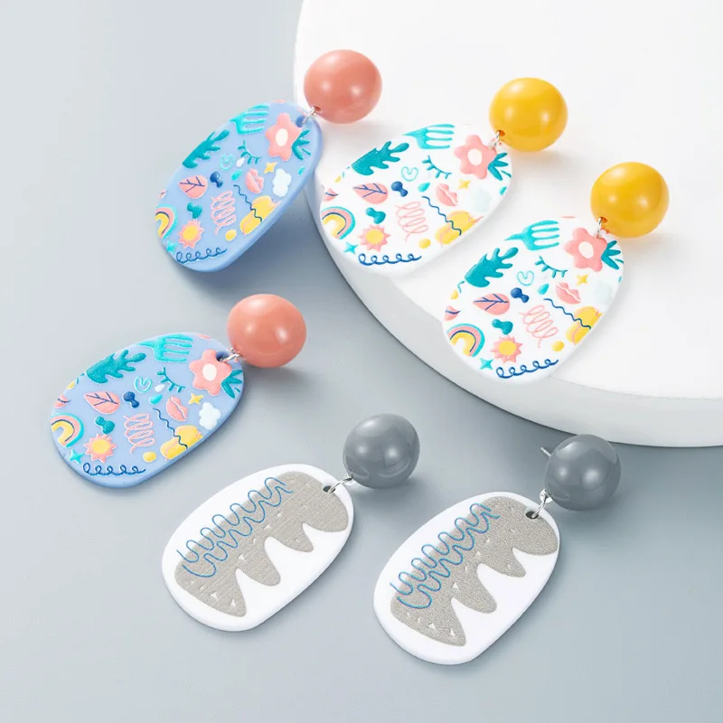 

Find Me Fashion Geometric Abstract Art Printed Resin Shaped Drop Earrings For Women Party Jewelry Accessories