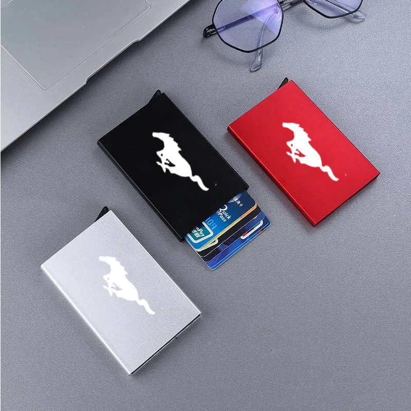 

Mini Automatic Metal Anti-theft Smart Wallet Unisex Thin ID Card Holder Credit Card Holder for Ford Mustang GT Milo
