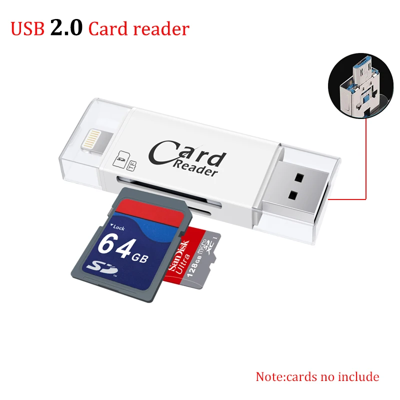 USB2.0 White USB 3,0 устройство для чтения карт Lightning OTG флэш-накопитель microSD TF карта памяти Адаптер для iPhone 5 5S 6 7 8 X S6 S7 Edge - Цвет: USB2.0 White