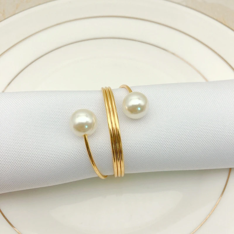 

24PCS Pearl Napkin Rings Wedding Napkin Rings Metal Reusable Decorative Golden Napkin Rings for Dining Table Decoration