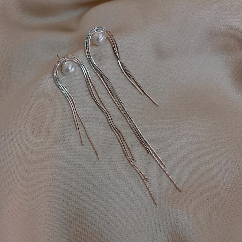 

SCALLOPED Vintage Pearl Long Tassel Earrings 2020 New Trendy Golden Snake Chain Temperament Party Jewelry Dropshipping XE135