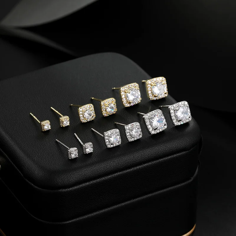 

Luxury Female Crystal Zircon Stone Ear Stud Earrings Fashion Gold Color Jewelry Vintage Double Ear Ring For Women's Trend