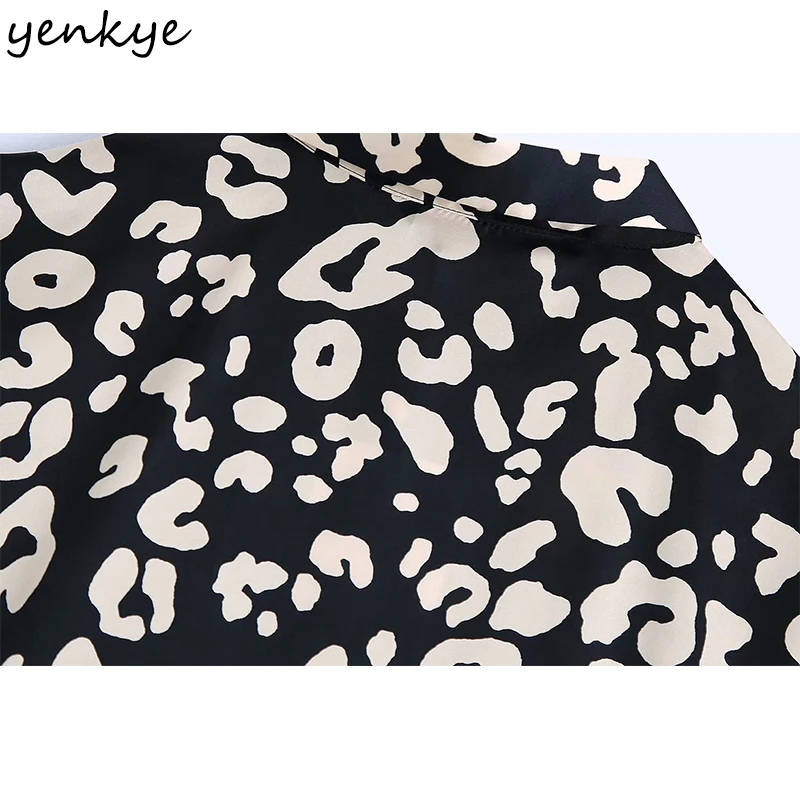 

YENKYE Vintage Animal Print Dress Women Long Sleeve Lapel Collar With Belt Casual Loose Long Dress Plus Size Spring Vestido