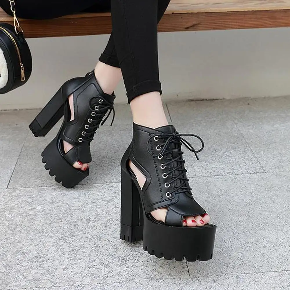 

Roman shoes 2020 spring European classic high heels thick platform thick heel platform 15cm ultra-heeled nightclub sandals women