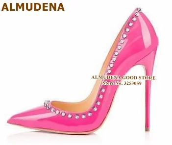 color8 12cm heel Альмудена Очаровательная золотого цвета с заклепками, на высоком каблуке женские туфли-лодочки бежевый и черный цвета Лакированная кожа Украшенные шипами туфли для ночного клуба настоящая фотография; Прямая поставка - Цвет: color8 12cm heel