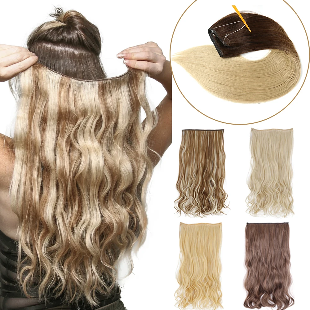 16 22 Inch Synthetic Straight Hair Extensions No Clip in Natural Hidden Secret False Hair Piece Fiber Synthetic Wavy Hair