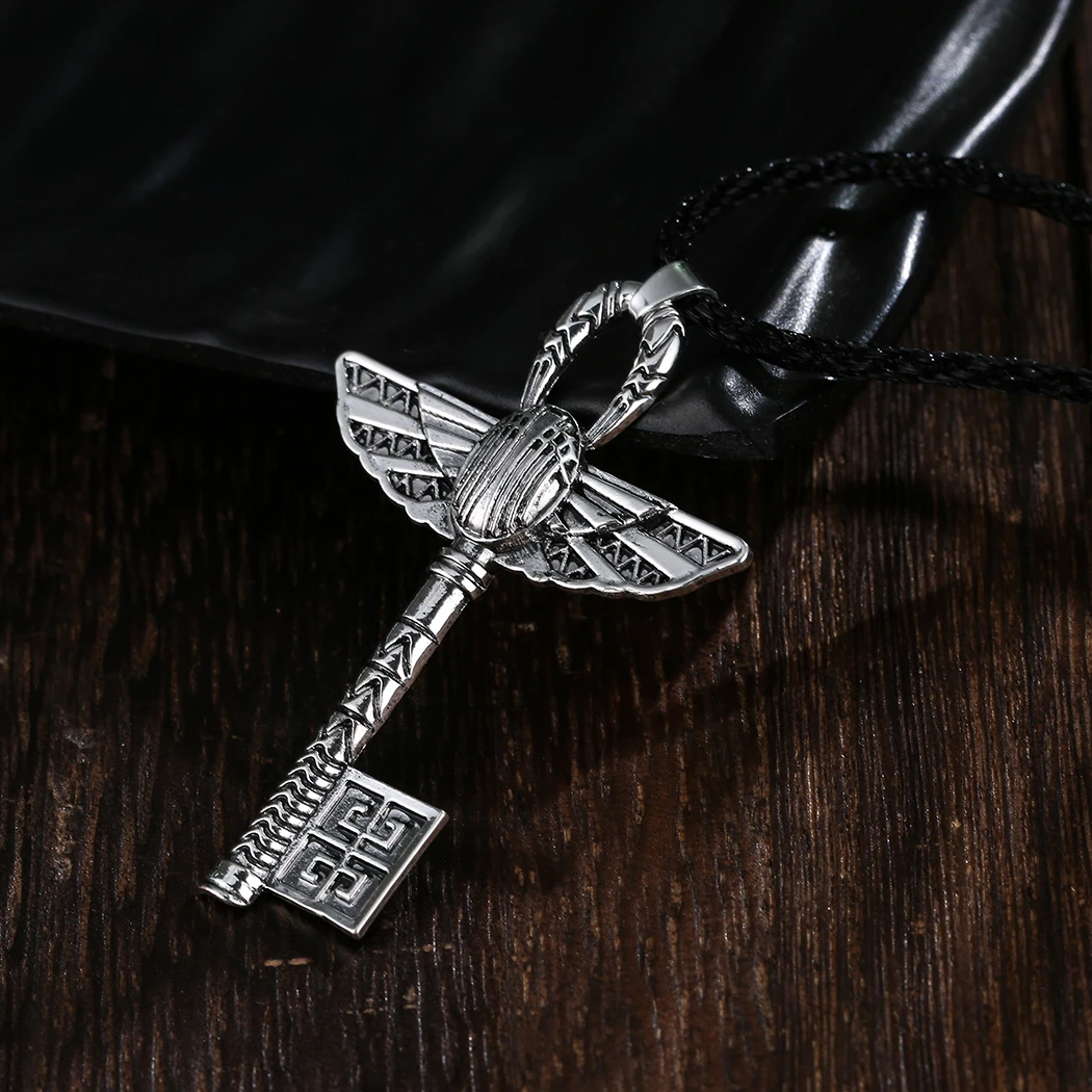 Египетский Анкх кулон ожерелье Scarab Beetle Key Подвеска с перьями Египетские