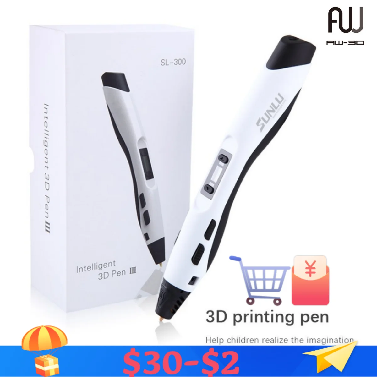 

3D Printing Pen SL-300 With 1.75mm 5m PLA /ABS Filaments Safe 3D Printing Pencil Creative DIY Birthday Gift for Children Drawing