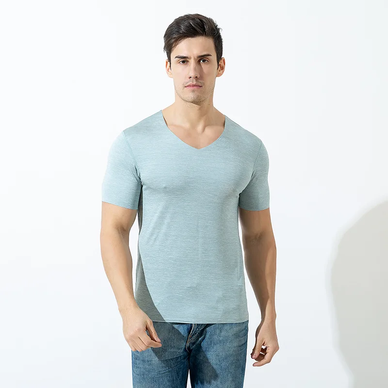 Летняя однотонная мужская футболка из ледяного шелка с коротким рукавом