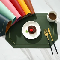 pure color double layer square leather placemat nordic ins western placemat oil proof table mat pvc plate mat