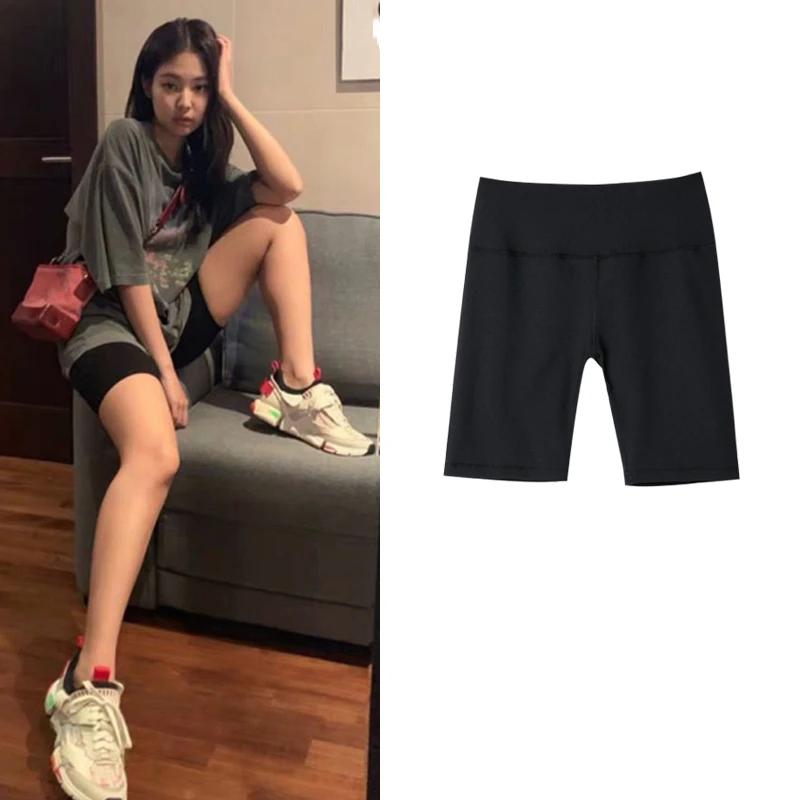 

Kpop IU EXO Summer New Sports Patchwork Elastic Skinny Soft Black Shorts Women Girls Students Plus Size Sexy Slim Running Shorts