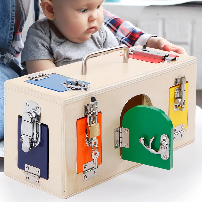 

Montessori Toys For Kids DIY Colorful Lock Box Wooden Early Educational Baby Sensory Preschool Training Game Boy Toy Gift