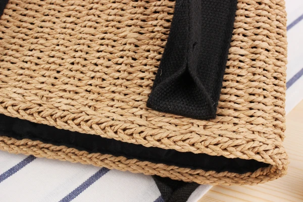 

Hand-held Bucket Woven Bag, Hand-carried Black Webbing Straw Bag, Summer Vacation Photo Beach Bag Purses Handbags Women Bags