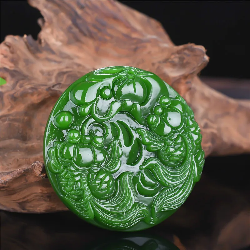 Ожерелье с подвеской в виде золотой рыбки из натурального зеленого нефрита