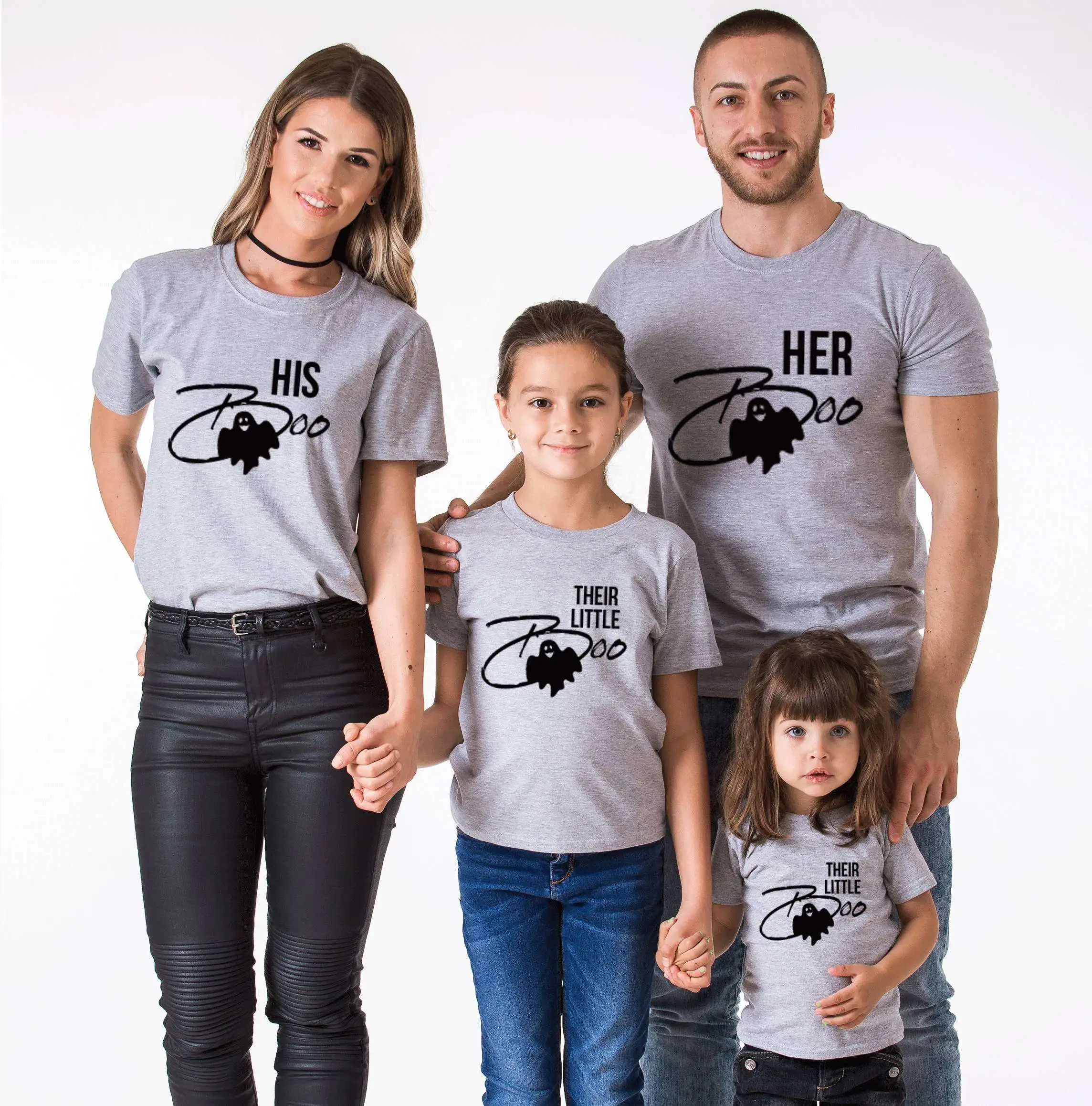 

Her Boo, His Boo, Their Little Boo T Shirt Halloween Family Matching Outfits Mom and Dad and Children T- Shirt
