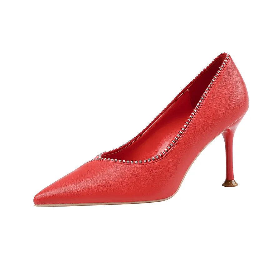 

New women shoes classic office career high heels pumps luxury crystal pointed toe sexy ladies party wedding shoes zapatos mujer