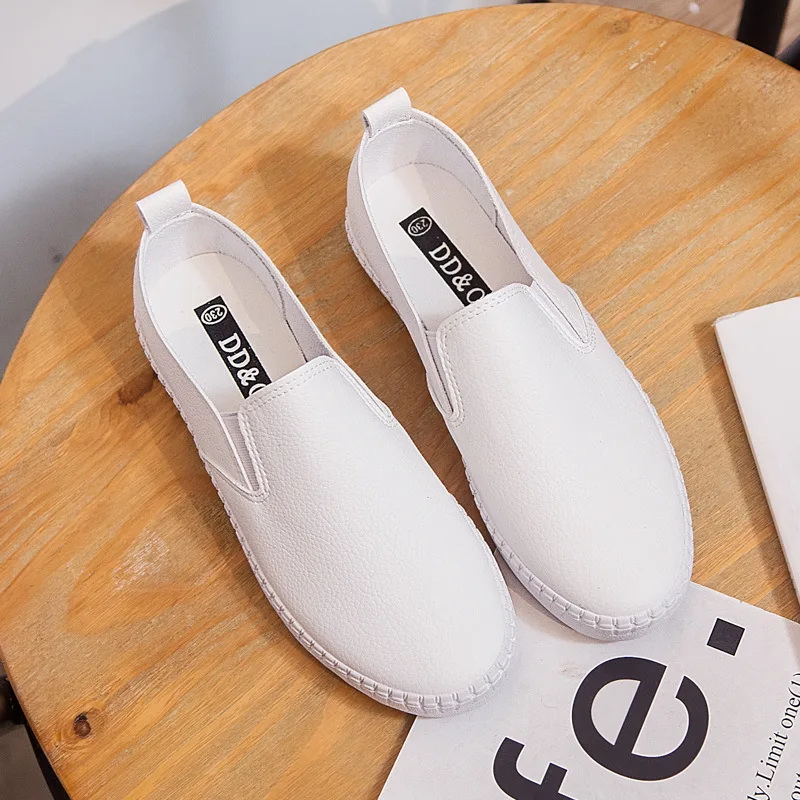 Туфли женские повседневные на плоской подошве Мокасины мягкая кожа без застежки