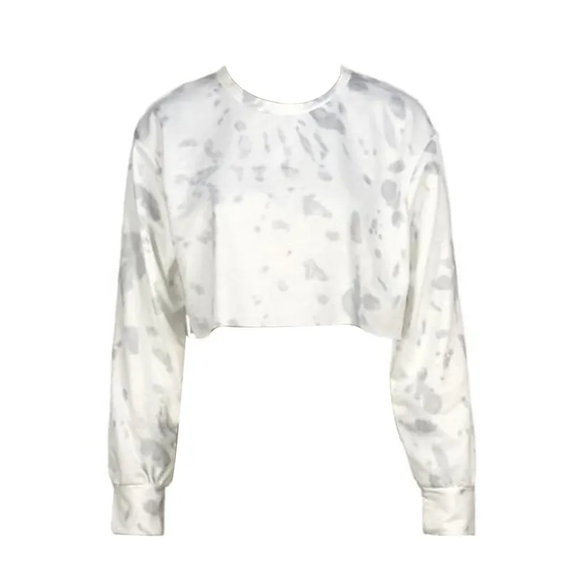 

hirigin Summer Womens Casual Long sleeved Tie Dye Sweatshirt 2021 Homewear Street Loose Round Neck Pullover Crop Tops